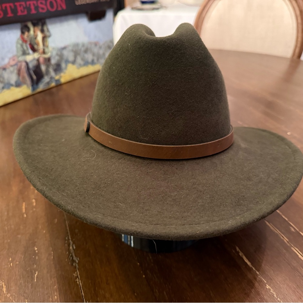 Stetson Olive Green Felt Western Hat with Brown Band - Picture 4 of 6